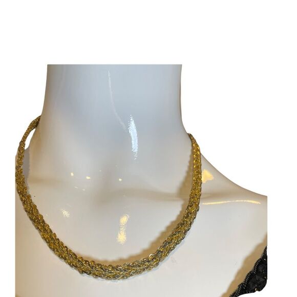 Chunky Gold Chain Braided Necklace 20 inches Vintage Mob Wife Gold Necklace - Picture 7 of 15